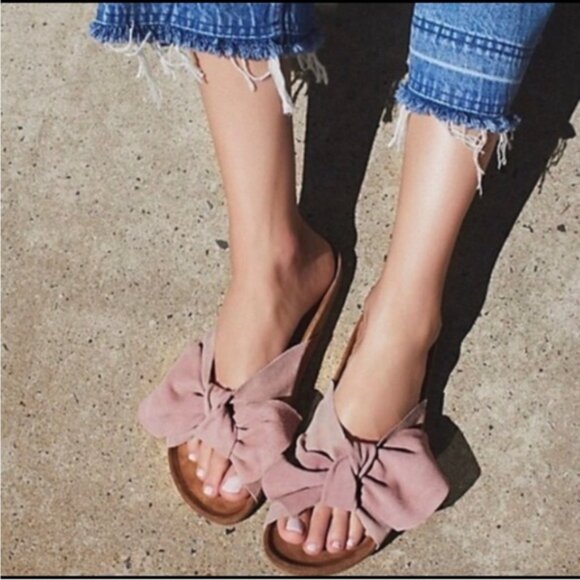 Jeffrey Campbell Do The Twist Slides Sunmist Rust Suede EU 40 Pink Bow - Picture 1 of 16